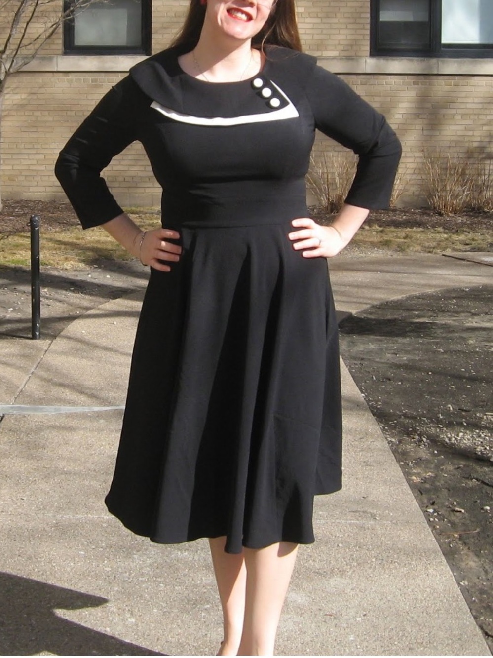 Hell Bunny Vixen Sonia Sailor Rockabilly Midi Dress Black 3/4 Sleeve Retro-4XL